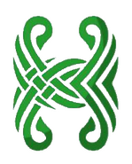 Logo The letter H in a green, woven, celtic pattern