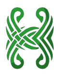 Logo The letter H in a green, woven, celtic pattern